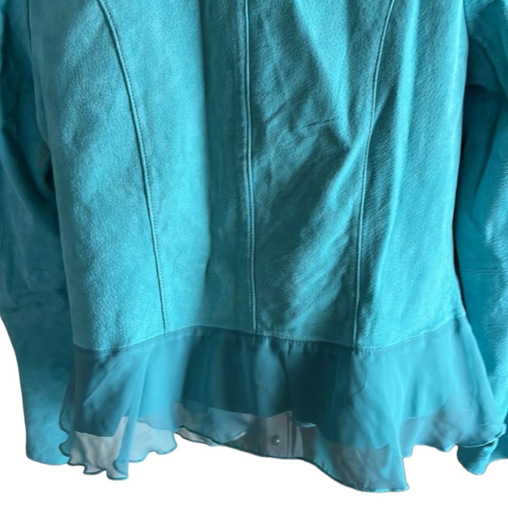 Dialogue Turquoise Ruffle Leather Jacket - Picture 11 of 12